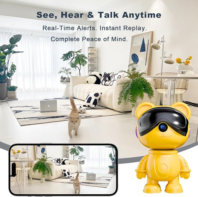 3K 5MP Indoor Security Camera for Home – Cute Bear Baby Monitor & Pet Camera, 2.4/5G WiFi, AI Human & Pet Detection with Auto Tracking, IR Night Vision, RTSP/ONVIF, Works with Alexa & Google