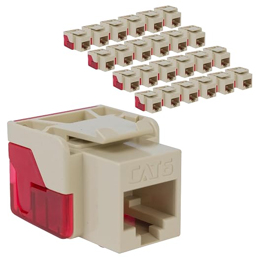 ICC CAT6 Keystone Jack with Inline IDC No Pair Split Wiring (Easier Termination) UL Listed PoE++ TAA Compliant for Wall Plate or Patch Panel, Works with JackEasy Termination Tool, Ivory, 25 Pack