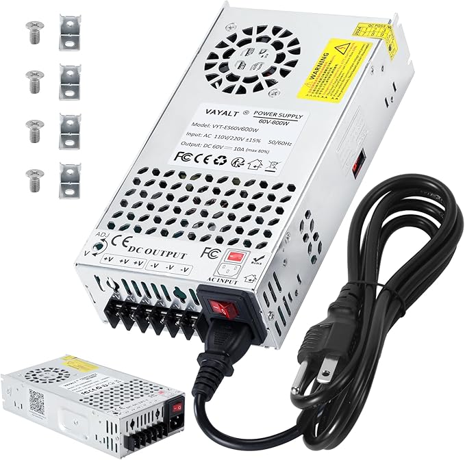 VAYALT DC 60V 10A 600W Switching Power Supply, 110V/220V AC to DC Converter, Universal Regulated Switching, 60V Power Supply for CCTV Camera System, 3D Printer, LED Strip, Computer Project