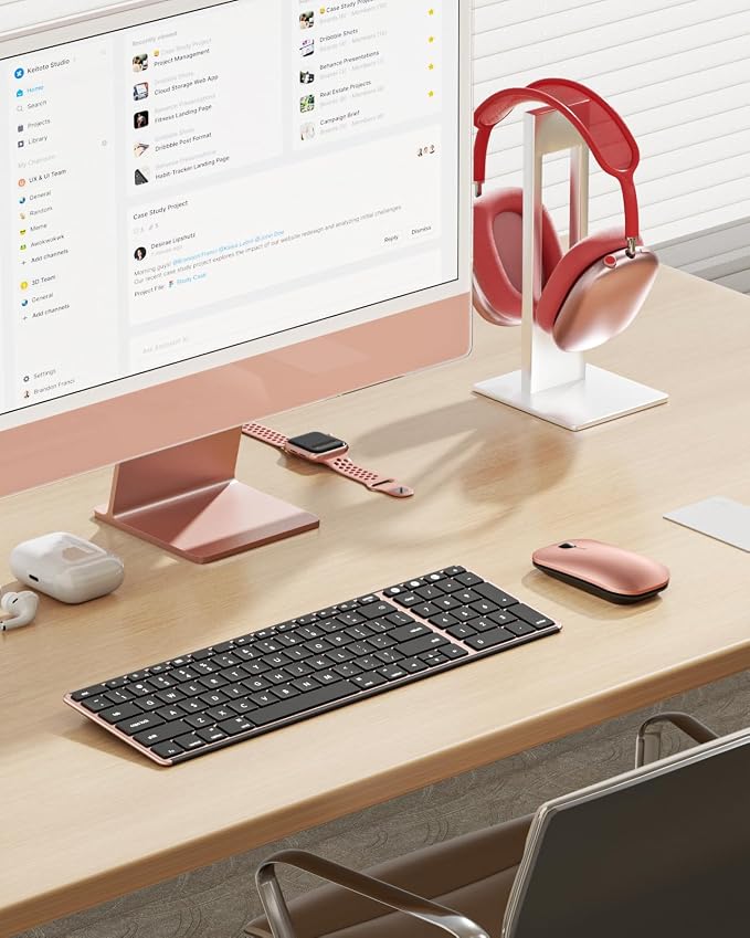 seenda Bluetooth Keyboard and Mouse Combo for Mac, SKM64-2 Rechargeable Silent Wireless Keyboard Mouse Compact Slim, 3 Multi-Device Connection, Compatible for Mac MacBook Pro/Air iPad, Black Rose Gold