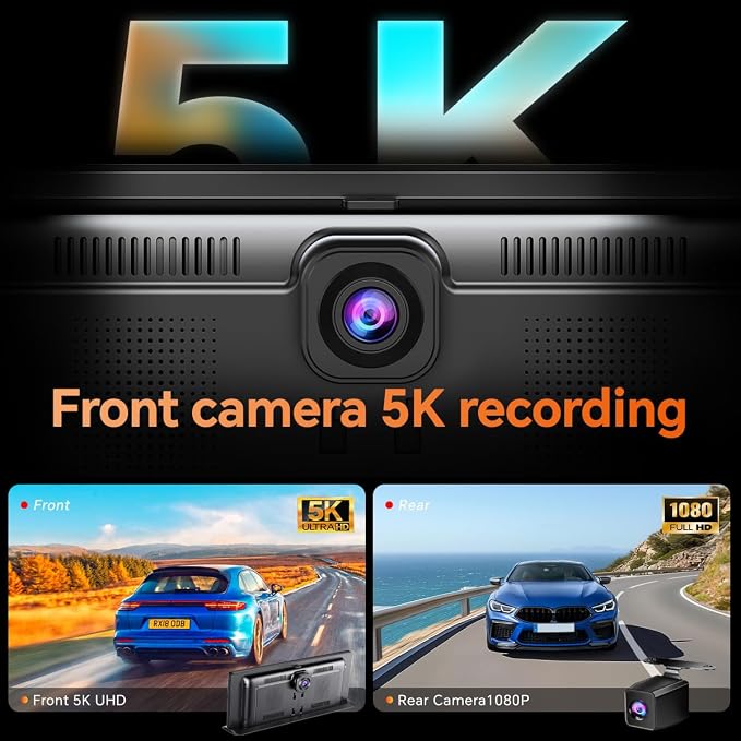 K80 Wireless Carplay & Android Auto with Dash Cam- 11.3" HD IPS Touch Car Play Screen for Car, 5K Front & 1080P Rear Camera, Loop Recording, Bluetooth Audio, Mirror Link, GPS, Siri