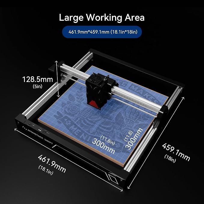 ATOMSTACK Swift 12W Laser Engraver and Cutter, 0.06mm High Accuracy Laser Engraving Machine for Wood and Metal, Dark Acrylic, DIY Laser Cutter with Eye Protection, Support Glass&Leather Engraving