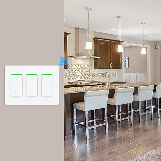 Milfra 3 Gang Smart Light Switch, 2.4GHz WiFi, Alexa & Google Assistant Compatible, Single-Pole, Requires Neutral Wire