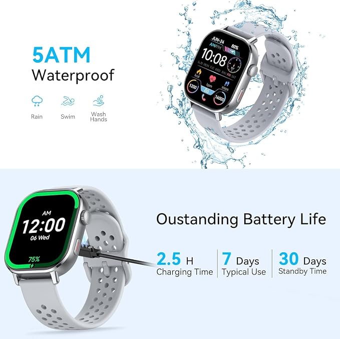uaue GPS Smart Watch for Men, Fitness Tracker with 110+ Sports Modes, Fitness Watch with 2.06" AMOLED Touchscreen, Heart Rate/Sleep Monitor, IP68 Waterproof, Notifications for Android iOS