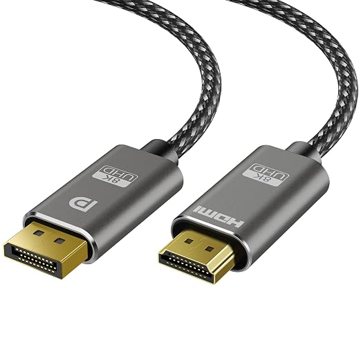 8K DisplayPort to HDMI Cable 12 ft, 8K@60Hz, 4K@240Hz, Nylon Braided, Unidirectional DisplayPort 1.4 Source to HDMI 2.1 Display, DP to HDMI Compatible with PC, Dell, AMD, Lenovo, Monitor, HP