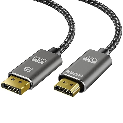 8K DisplayPort to HDMI Cable 10 ft, 8K@60Hz, 4K@120Hz, 2K@240HZ Nylon Braided, Unidirectional DisplayPort 1.4 Source to HDMI 2.1 Display, DP to HDMI Compatible with PC, Dell, AMD, Lenovo, Monitor, HP