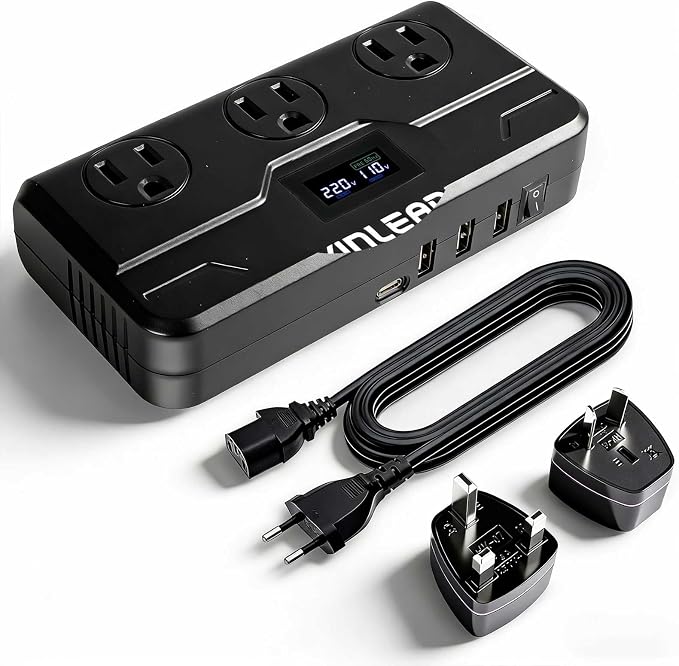 Yinleader 220V to 110V Voltage Converter US to Europe Travel Adapter for Hair Straightener/Curling Iron Step Down Transformer with USB-C (20W PD) Charging and UK/AU/EU Worldwide Plug Adapter (Black)