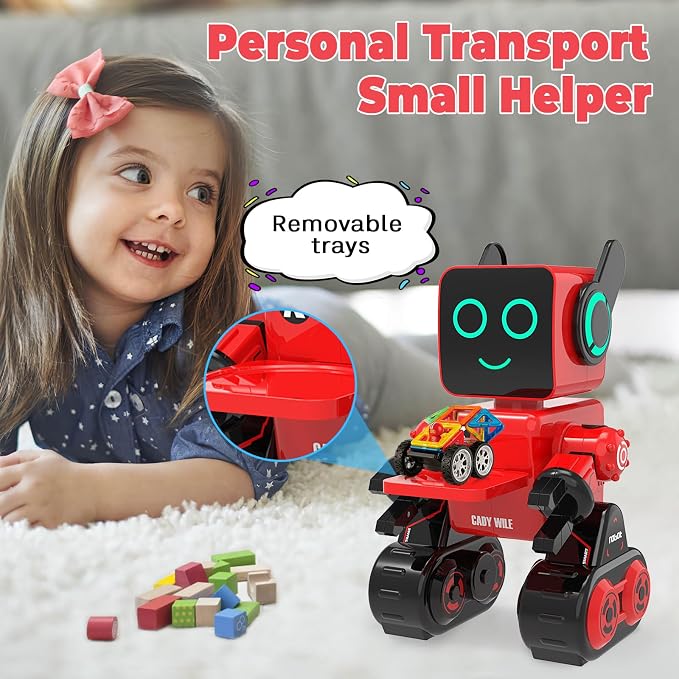 okk Robot Toys for Kids, Programmable Remote Control Robot, Interactive Toys with Coin Bank, LED and Tray, Walking Talking Singing Dancing Gift for Boys Girl（Red）