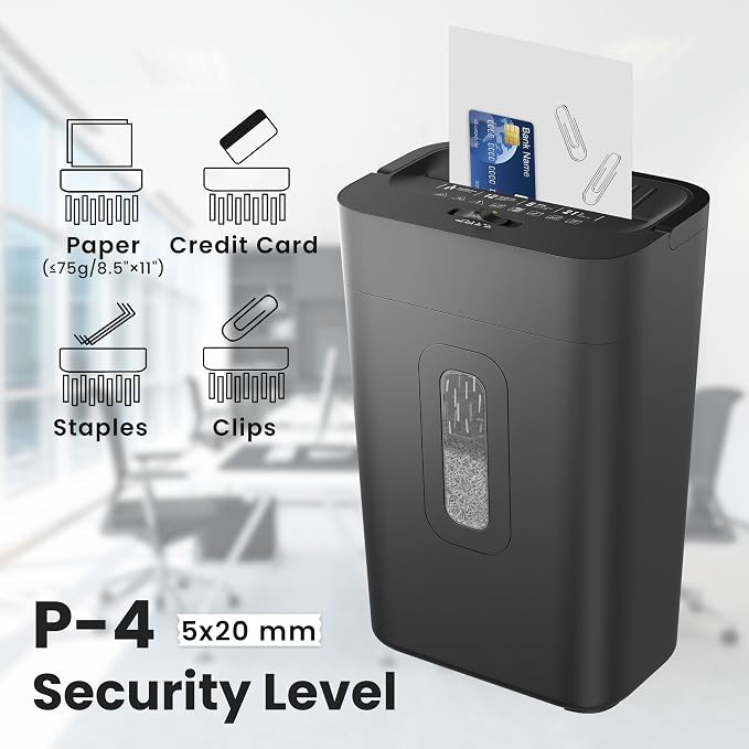 12-Sheet Cross Cut Paper Shredder, 5.55 Gallon Heavy Duty Shredder for Home Office, P-4 High Security Shredders for Paper/Credit Card/Mail/Staples/Clips, Portable Handle Design
