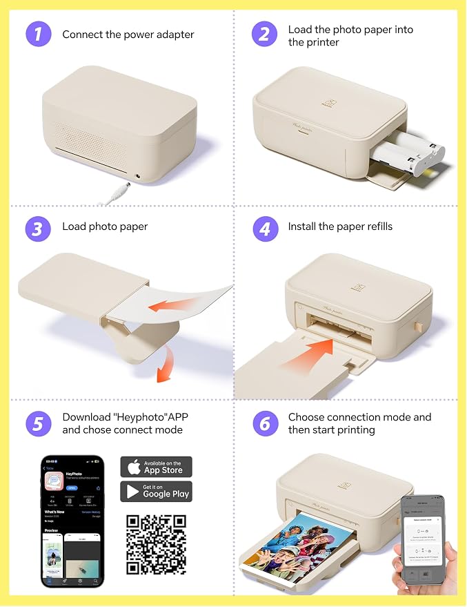 iDPRT 4x6 Photo Printer, CP4100 Photo Printer for iPhone & Android with 108 Sheets & 2 Cartridges, Wi-Fi Wireless Portable Picture Printer, Instant Print Photos, Dye Sublimation, Beige
