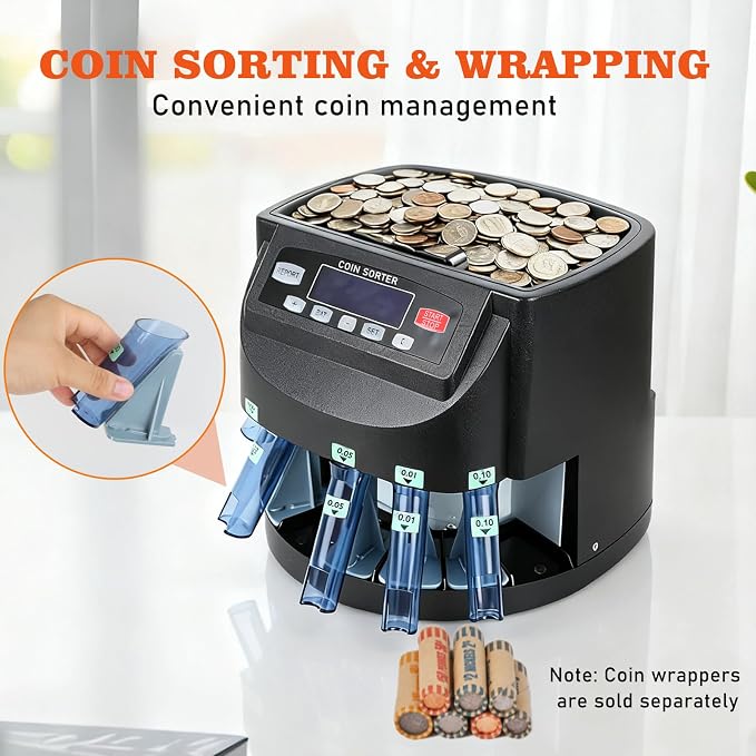 T9500A Professional USD Coin Counter, Sorter, Coin Counting Machine, Automatically Sorts and Counts Coin Batches, 270 Coins/min
