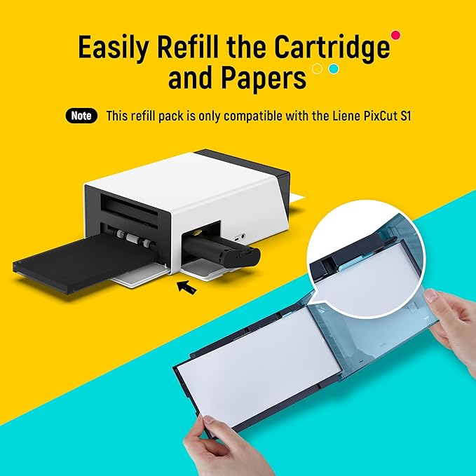 Liene Sticker Paper & Cartridge (Enhanced Adhesion Version) - Includes 2 Ink Cartridge Refills & 72 Sheets of 4x7" Printable Sticker Paper, Dye Sublimation, Compatible Only with Liene PixCut S1