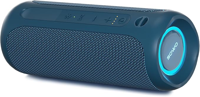 SOWO Portable Bluetooth Speaker, IPX7 Waterproof Wireless Bluetooth Speaker | Bassboom Technology, 25W Loud Stereo Sound, LED Light with TWS Pairing, 16H Playtime for Home and Outdoor -Blue