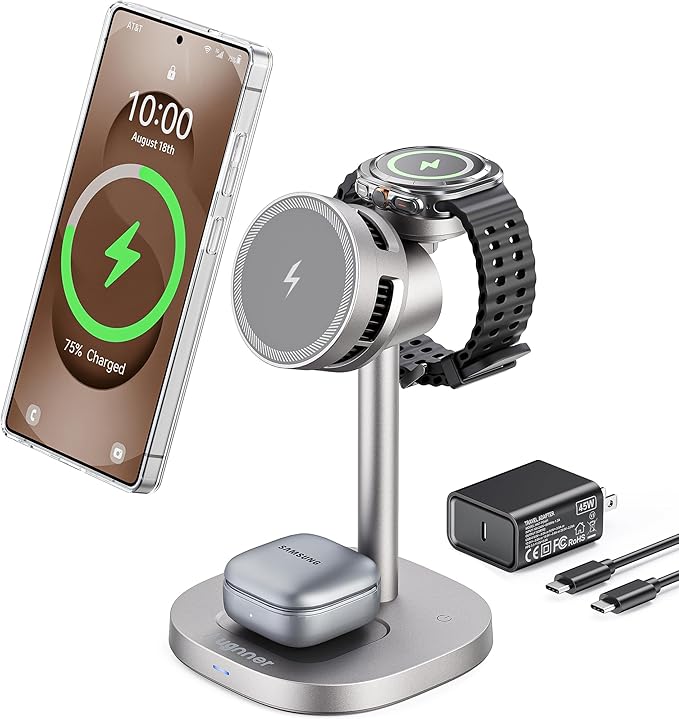 Augnner Magnetic Wireless Charger for Samsung, 15W Certified Fast 3 in 1 Charging Station with TEC Active Cooling Compatible with Samsung Galaxy S26Ultra/S25/Z Fold /Flip7, Samsung Watch/ Buds4Pro