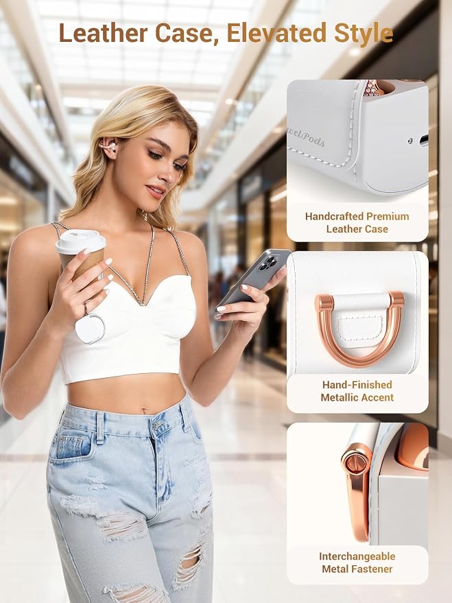 JewelPods C01Pro Open Ear Headphones, Luxury Jewelry Earbuds, Rose Gold | Clip-On Wireless Bluetooth Earbuds Secure, Lightweight, Premium Audio-Water Resistant-Up to 72 hrs Play,Gift for Her