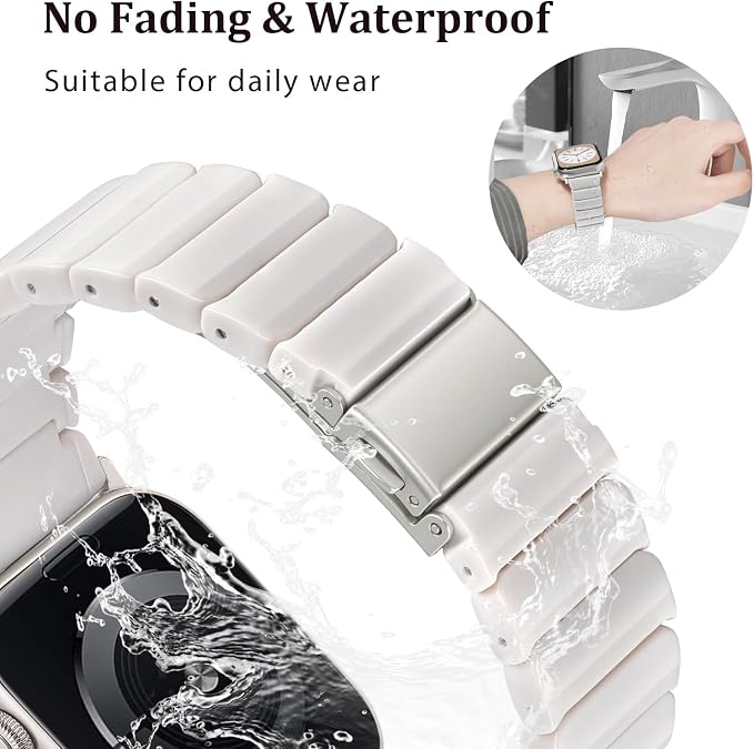 V-MORO Resin Band Compatible with Apple Watch Series 11/10 46mm/45mm/44mm/42mm Men Women Fashion Strap for iWatch Series 9/8/7/6/5/4/3/2/1/SE/SE 2 Lightweight Bracelet Wristband (Classic Starlight)