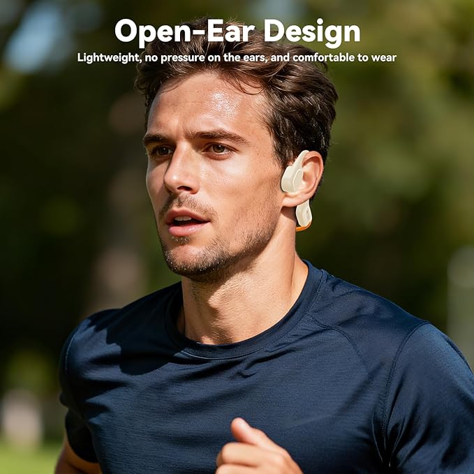 Soft Liquid Silicone Bone Conduction Swimming Headphones Underwater,IPX8 Waterproof Earbuds,Open Ear Swim Headphone with Skin-Friendly Silicone/Built-in 32G MP3-Player Earphones for Swim-Beige Orange