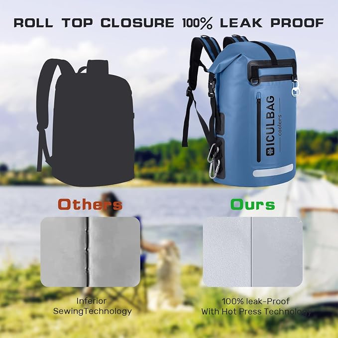 48cans Large Cooler Backpack Insulated Waterproof for Men Women Insulated Backpack Cooler Leak Proof Waterproof for 12 Hours Cooling for Camping Picnic Hiking Beach Travel Kayaking
