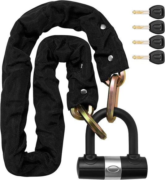 Heavy Duty Motorcycle Chain Lock, 10mm Hardened Steel Anti Theft Bike Lock Chain with U Lock & 4 Keys, 3.9FT Cut Resistant Security Lock for Motorcycle, E-Bike, Scooter, Bicycle, Gate - Gold