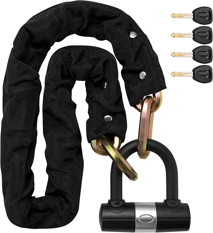 Heavy Duty Motorcycle Chain Lock, 10mm Hardened Steel Anti Theft Bike Lock Chain with U Lock & 4 Keys, 3.2FT Cut Resistant Security Lock for Motorcycle, E-Bike, Scooter, Bicycle, Gate - Gold