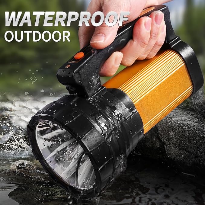 1200LM Rechargeable Spotlight Flashlight, IP67 Waterproof Handheld Flashlight with 3400mAh, 30H Runtime,USB,Led Spotlight with Shoulder Strap for Outdoor Camping Hunting Emergency