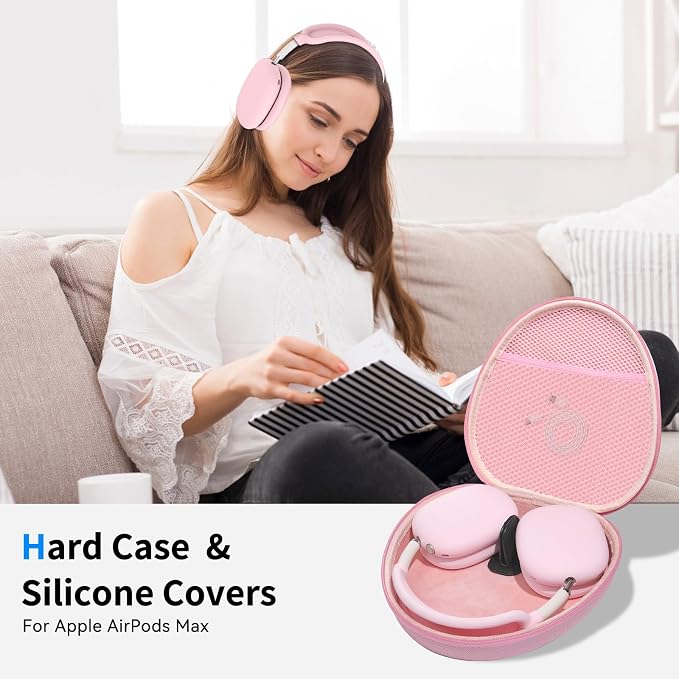 Hard Case for AirPods Max 2 Supports Sleep Mode, Travel Carrying Headphone Case with AirPods Max Silicone Earpad Case/Ear Cups/Headband Cover, AirPod Max 2/1 Protective Portable Storage Bag (Pink)