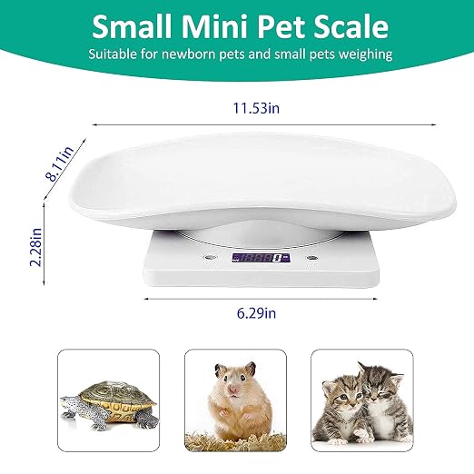 Digital Pet Scale, Small Animal Scale with Tape Measure, Kitchen Food Scale, Weighing Max 33lbs, Size 12"x8", LCE Electronic Weight Scale Only for Newborn Kitten, Puppy, Hamster, Little Bird (White)