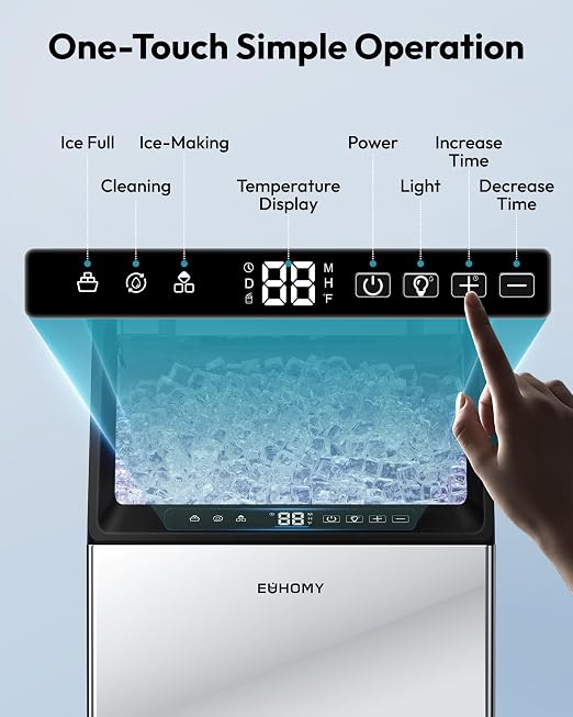 EUHOMY Commercial Ice Maker Machine,110lbs/24H Stainless Steel Under Counter Ice Machine with 33lbs Storage Bin, Freestanding Ice Maker for Home/Bar/Cafe/Restaurant(Mirror-Polished Stainless Steel)
