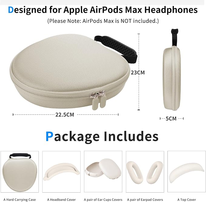Hard Case for AirPods Max 2 Supports Sleep Mode, Travel Carrying Headphone Case with AirPods Max 2/1 Silicone Earpad Case/Ear Cups/Headband Cover, AirPod Max Protective Portable Storage Bag (Stone)