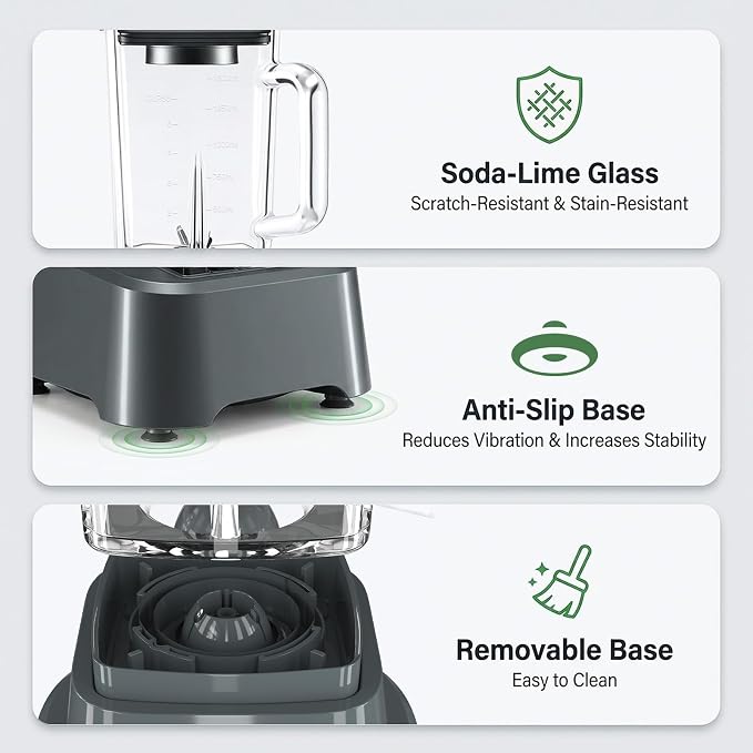OLIXIS Professional Blender for Smoothies, Full-Size Kitchen Blender with 850 Peak Watts & 54oz Large Glass Pitcher, 4 Speeds with Pulse for Ice Crushing Frozen Fruits, Dishwasher Safe, Grey