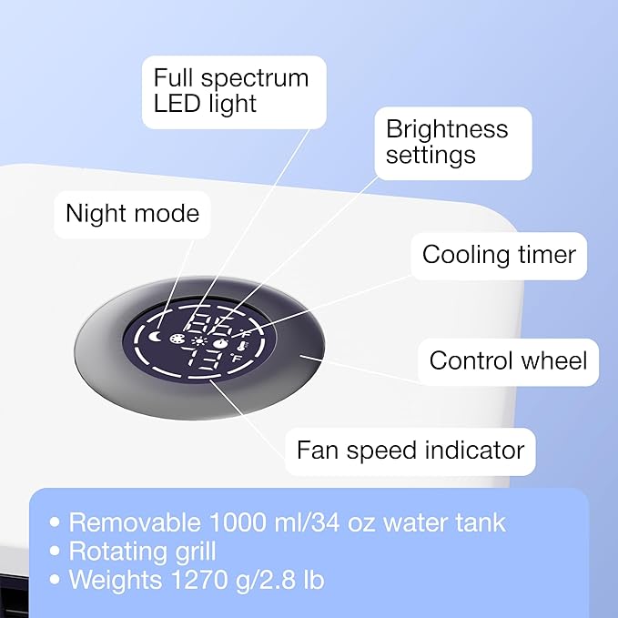 Cooling Fan for Desk and Car - Portable Evaporative Air Cooler for Camping - Small Ice Fan for Tent - Personal Air Conditioners Evalight, White