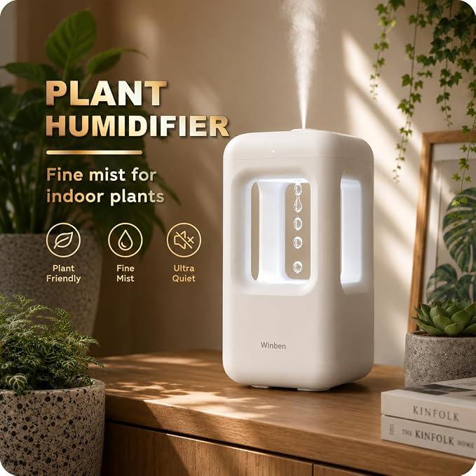 0.6L White Mini Humidifier with Anti-Gravity Water Drop Effect, Cool Mist Desktop Humidifier for Bedroom, Office Desk, Nightstand & Indoor Plants, 36dB Quiet, Night Light, Auto Shut-Off