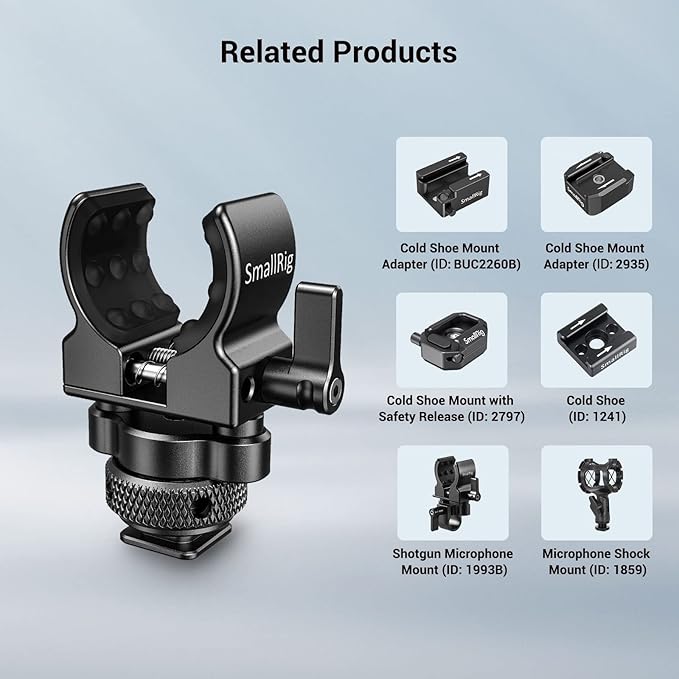 SmallRig Shotgun Microphone Holder (Cold Shoe), Built-in Soft Silicone, Bumps and Noises Absorption BSM2352