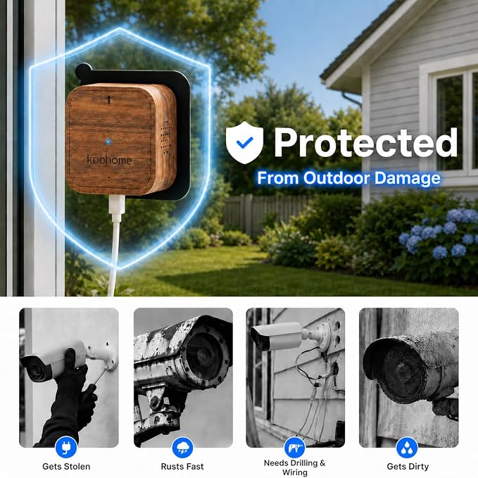 5MP 3K Window Camera 2 Pack for Indoor & Outdoor Home Security, Magnetic Mount, Color Night Vision, 24/7 Recording, Free Cloud Storage, No Subscription, Dual-Band WiFi, AI Detection, Walnut Wood