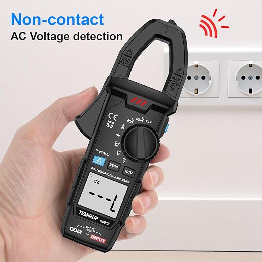 Digital Clamp Meter Multimeter TRMS 6000 Counts 600A Auto-ranging Amp Meter with Flashlight Backlight, Measures NCV, AC/DC Voltage Current, Continuity Capacitance Diode Resistance, Temperature