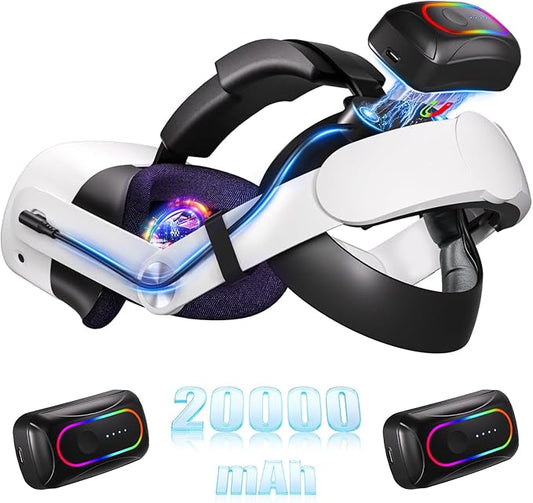 20000mAh Battery Head Strap Compatible with Meta/Oculus Quest 3 & 3S – Includes 2 Rechargeable Magnetic Battery Packs for Charging and Extended Playtime – Adjustable Head Strap Accessories