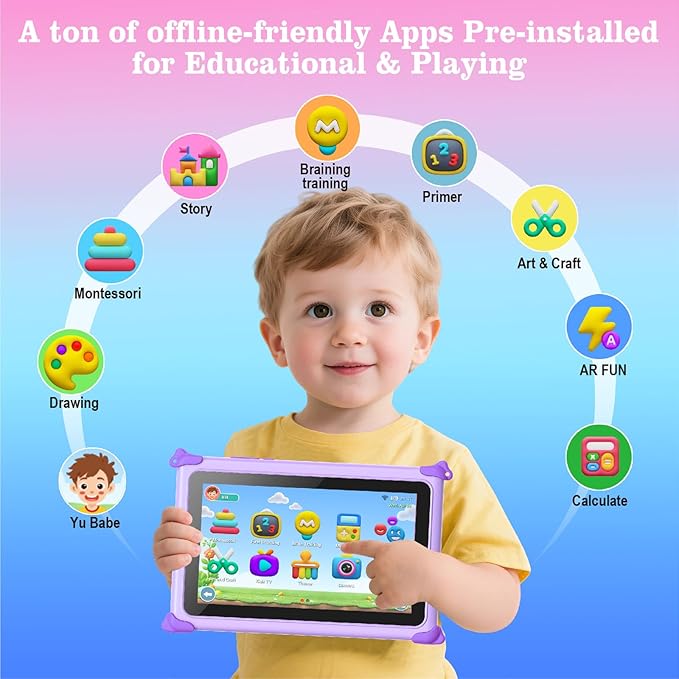 Trayoo Kids Tablet, 7IN Toddler Tablet for Kids with 32GB ROM, Shockproof Case, Education Apps Pre-Installed, Parental Control, WiFi, Netflix, YouTube