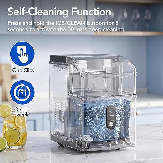 Electactic Nugget Ice Makers Countertop, Soft Crushed Pellet Portable Ice Machine with Auto-Cleaning Function, 35Lbs/24H, One-Click Operation Ice Makers for Kitchen, Office, Home