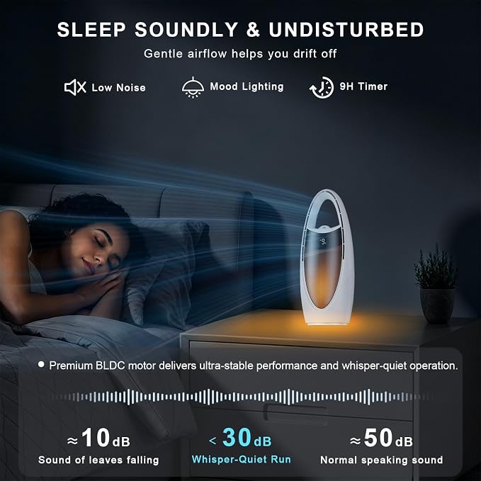 Bladeless Desk Fan with Misting, Rechargeable Quiet Personal Fan, Portable Table Fan with Night Light, 9H Timer 60° Oscillation Cooling Fan for Bedroom Office Home - Space Capsule Design (white)