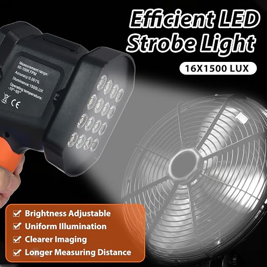 Kethvoz Digital Stroboscope Tachometer, High-Precision Non-Contact RPM Meter (60~100,000 RPM), LED Strobe Light with Phase Adjustment, 0.001% Accuracy for Motor, Fan, Generator & Engine