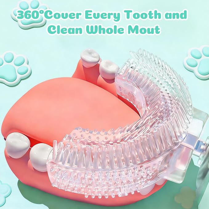 Kids U Shaped Electric Toothbrush for Age 2-12, Rechargeable Toddler Toothbrush with Smart Timer & 3 Clean Modes, Cat's Claw Design, IPX7 Waterproof, 3 Brush Heads & 360°Cleaning
