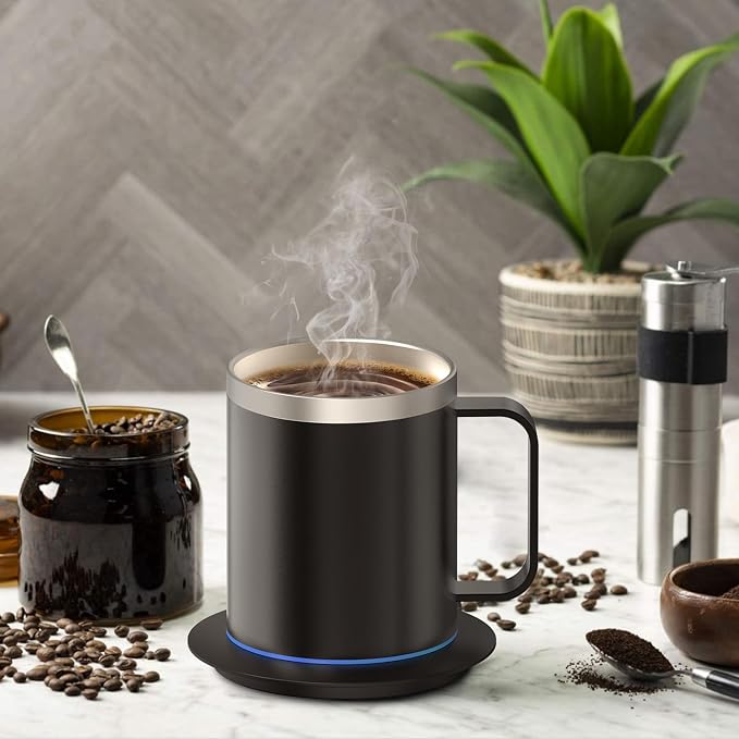 Smart Temperature Control Coffee Mug for Desk,Heated Cup with 10Hrs Auto Shut Off, USB Powered Mug Warmer Set (12oz-Black)