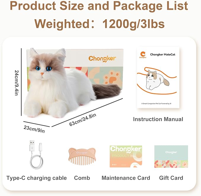 Chongker 24.8" Interactive Robot Cat Plush Stuffed Animal Interactive Pet with Touch Control, Kitten Electronic Pet Robotic Kitty Toy (Interactive Cat 1.1)