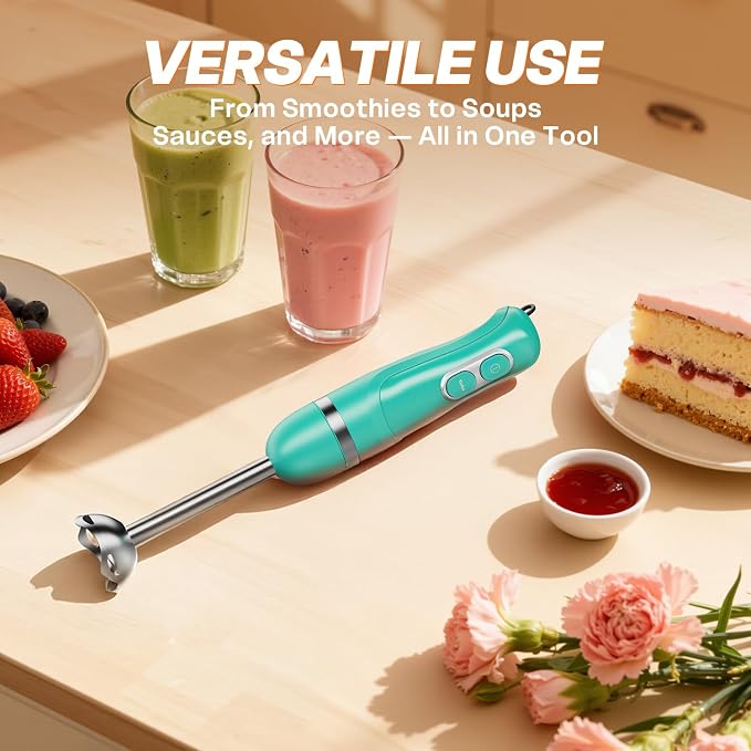 Turelar Immersion Blender Handheld, Corded Electric Blenders Portable Stick Mixer with 2 Mixing Speed and Stainless Steel Blades Emulsifier for Effortless Blending Soup, Smoothies, Puree or Baby Food