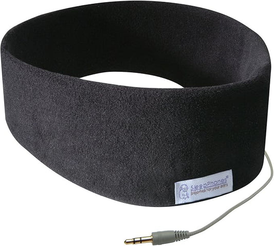 AcousticSheep SleepPhones Classic | Corded Headphones for Sleep, Travel, and More | The Original and Most Comfortable Headphones for Sleeping | Midnight Black - Fleece Fabric (Size L)