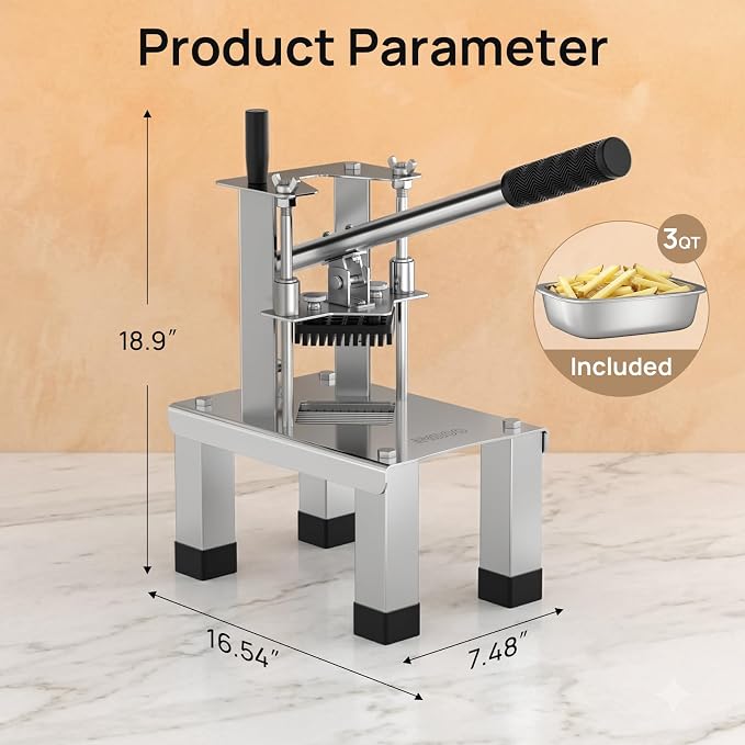 French Fry Cutterr,Professional Potato Cutter Slicer with 3/8", 1/2", 1/4" Stainless Steel Blades Stainless Steel Vegetable Chopper for Potato,Carrot,Cucumber,Onion,Home Use