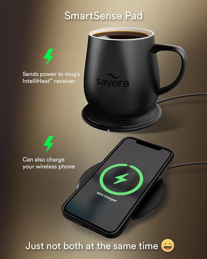 12oz IntelliHeat™ Coffee Mug | Barista’s Choice | Exclusive Wireless SmartSense Pad | Maintains Perfect 135°F | Hand-Crafted Ceramic Mug & Lid | for Tea Drinkers | Backed for Life - Black