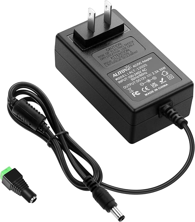 ALITOVE DC 12V Power Supply 2.5A 30W Universal AC Adapter 12 Volt 2500mA 2A Transformer 12V Power Adapter Cord 5.5 x 2.5mm DC Plug for LED Strip Lights CCTV Camera Routers Sceptre Monitor Power Cord