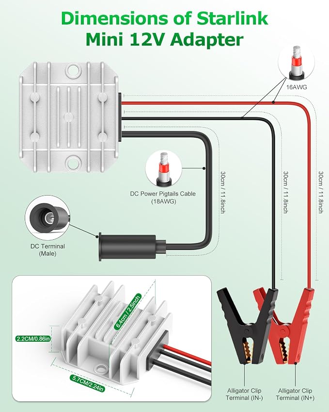 Starlink Mini 12V Adapter DC Step Up Converter 12V to 30V 3.5A Smart Boost | Starlink Mini 12V Power Supply with Alligator Clips, Waterproof IP65, Ideal for Travel RV Accessories Truck Boat Car