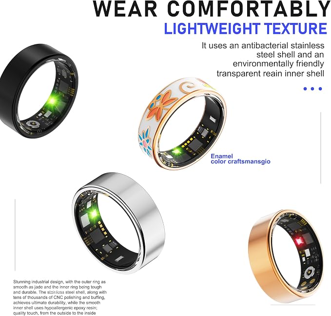 Smart Ring for Women & Men,Fitness Tracker with Heart Rate,Blood Oxygen,Blood Pressure,Sleep Monitoring,Step Counting,IP68 Waterproof,Rose Gold+White 12# for iPhone/Android,No Subscription